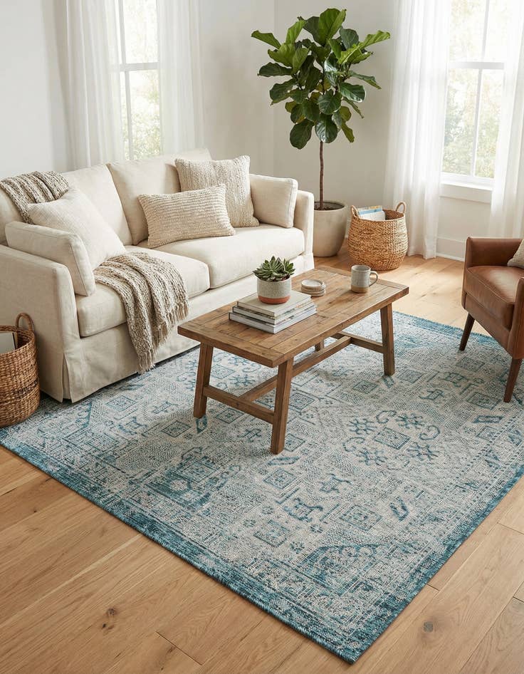 Detail image of 5' 3 x 5' 3  Washable Aztec Indoor / Outdoor Square Rug