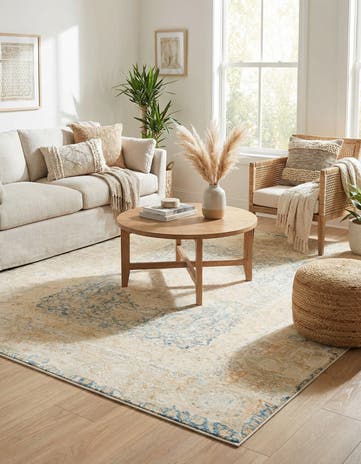 Blue and Ivory Boutique Square Rug