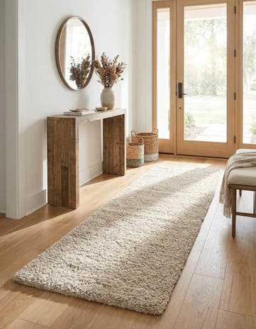 Oatmeal Beige Soft Solid Shag Runner Rug