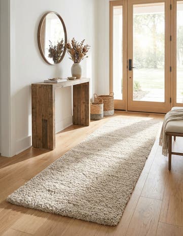 Oatmeal Beige Soft Solid Shag Runner Rug