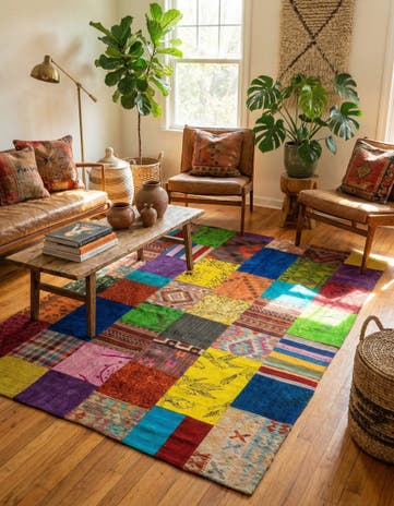 6' 7 x 9' 9 Hand Woven Kilim Patchwork Wool Rug