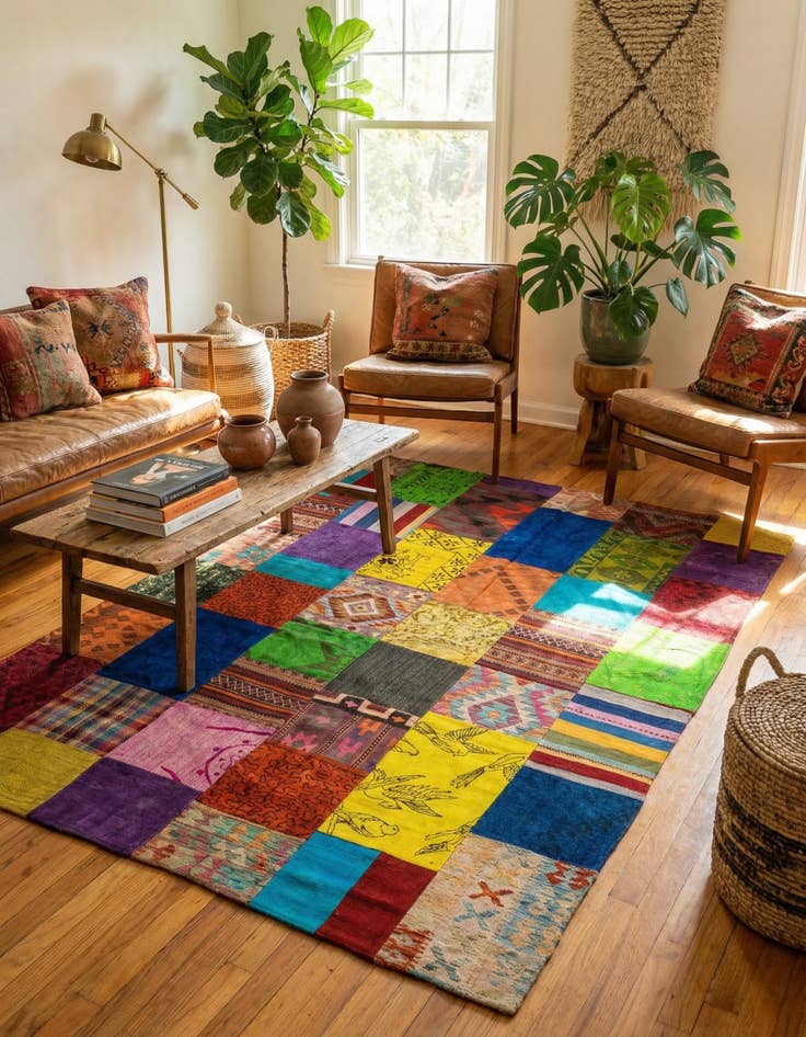 Detail image of  6' 7 x 9' 9  Hand Woven Kilim Patchwork Wool Rug