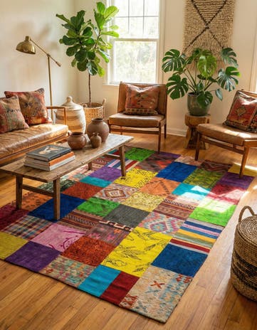 6' 7 x 9' 9 Hand Woven Kilim Patchwork Wool Rug