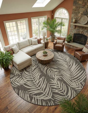 13' x 13' Easy-Clean Botanical Indoor / Outdoor Round Rug