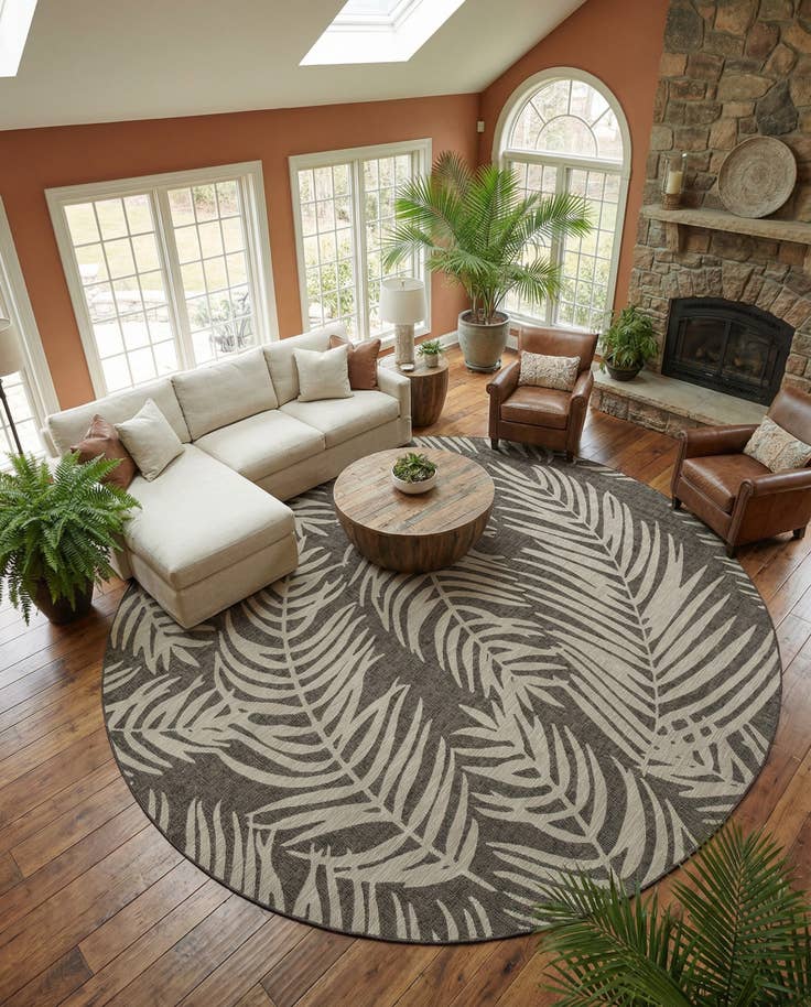 Detail image of 13' x 13' Easy-Clean Botanical Indoor / Outdoor Round Rug