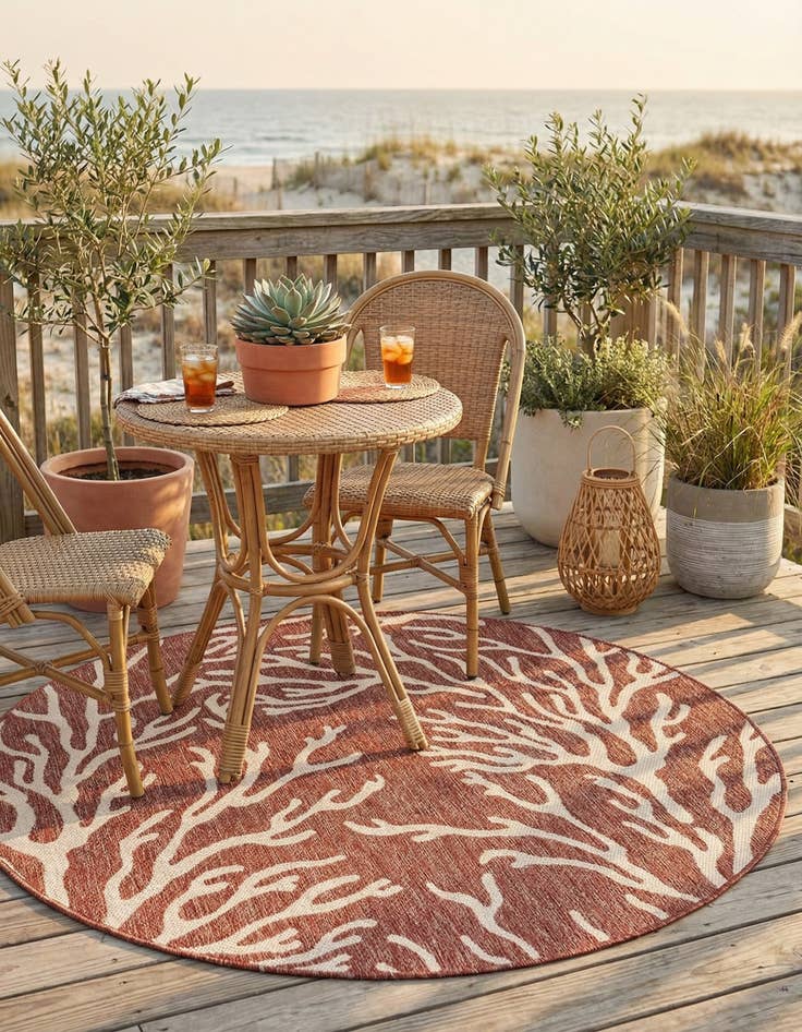 Detail image of  5' 3 x 5' 3  Washable Coastal Indoor / Outdoor Round Rug