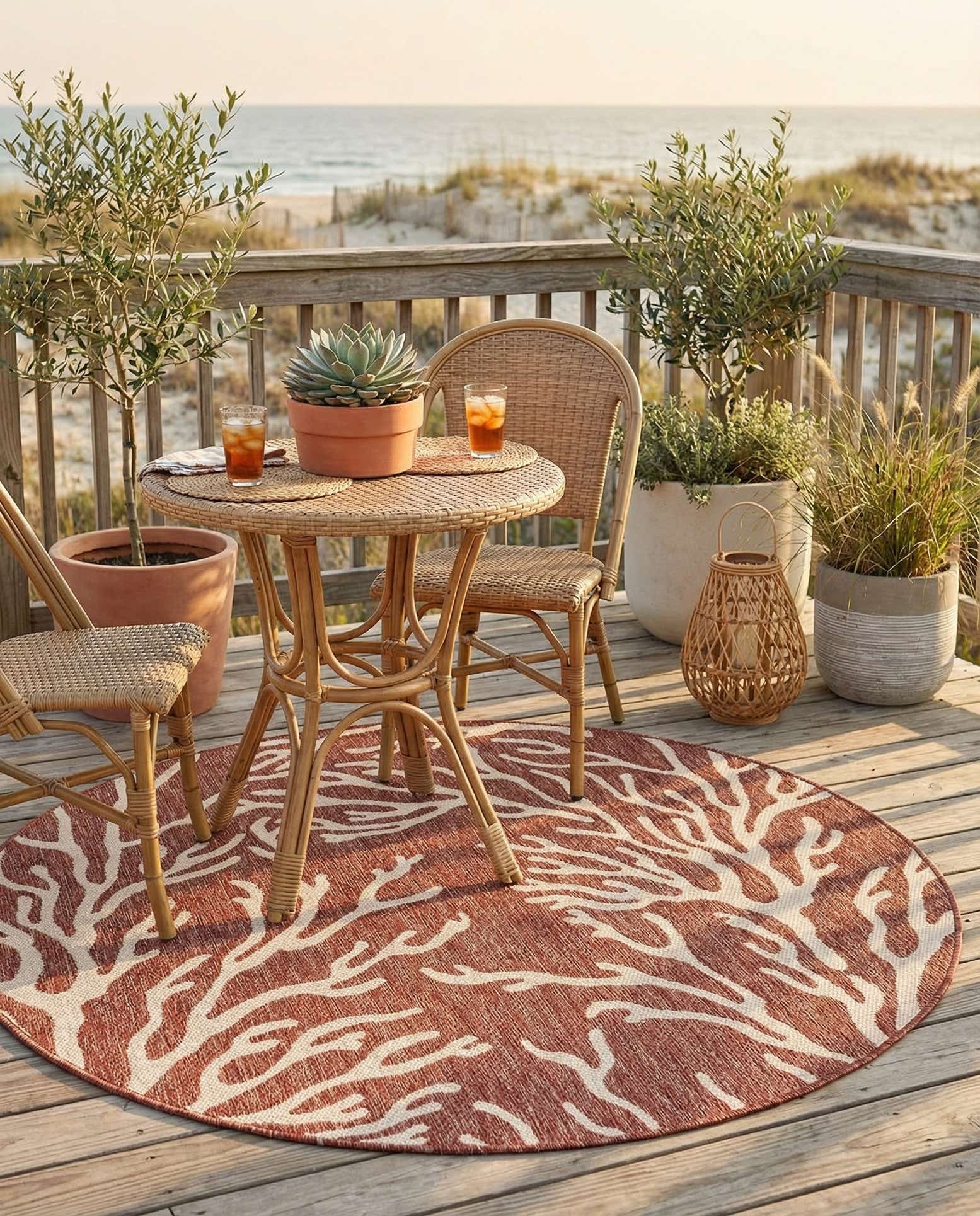 5' 3 x 5' 3 Easy-Clean Coastal Indoor / Outdoor Round Rug