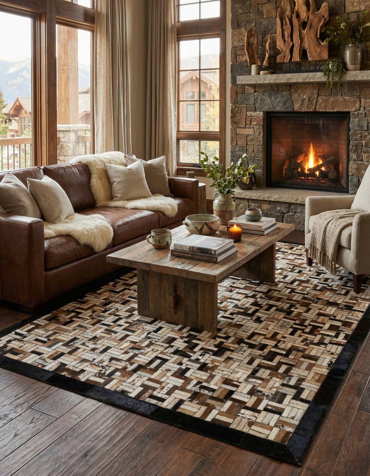 Detail image of  5' 1 x 7' 11 Cowhide - Patchwork Rug