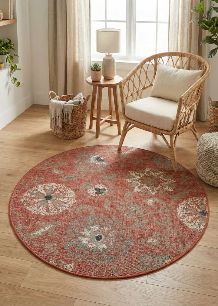 4' x 4' Easy-Clean Botanical Indoor / Outdoor Round Rug