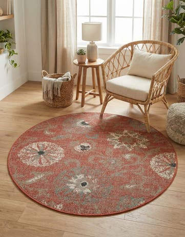 4' x 4' Easy-Clean Botanical Indoor / Outdoor Round Rug