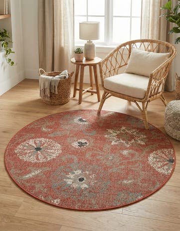 4' x 4' Easy-Clean Botanical Indoor / Outdoor Round Rug
