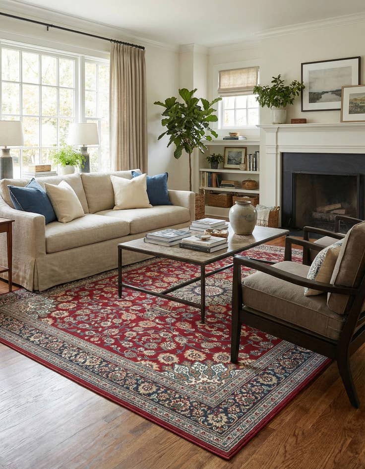 Detail image of  9' x 12'  Washable Traditional Indoor / Outdoor Rug