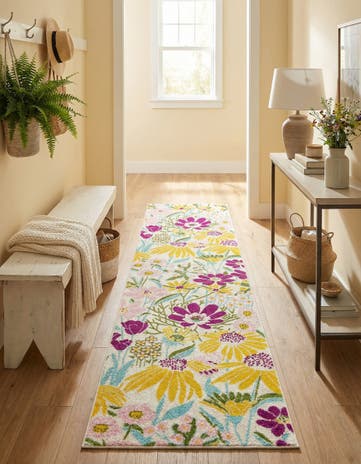 White Bloom Runner Rug