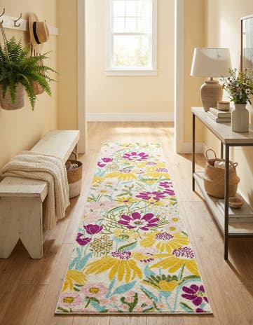 White Bloom Runner Rug