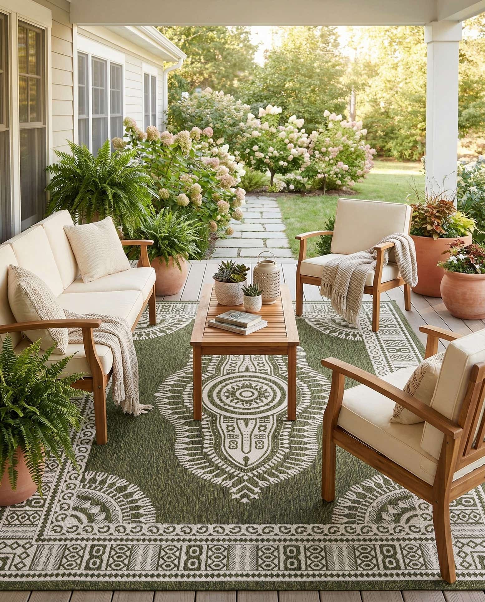 7' 10 x 10' Easy-Clean Traditional Indoor / Outdoor Rug