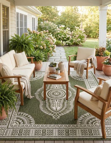 7' 10 x 10' Easy-Clean Traditional Indoor / Outdoor Rug