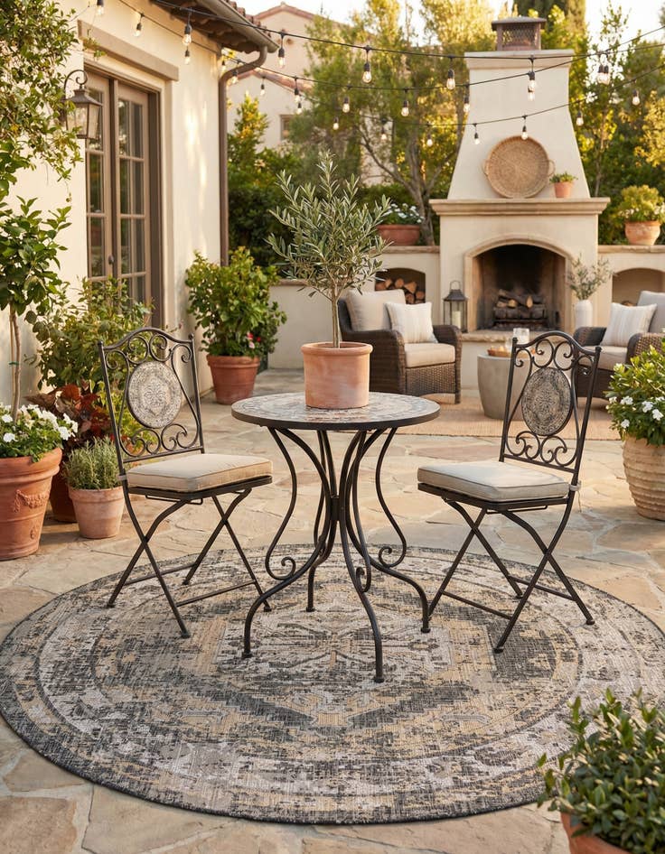 Detail image of 7' 10 x 7' 10 Easy-Clean Traditional Indoor / Outdoor Round Rug