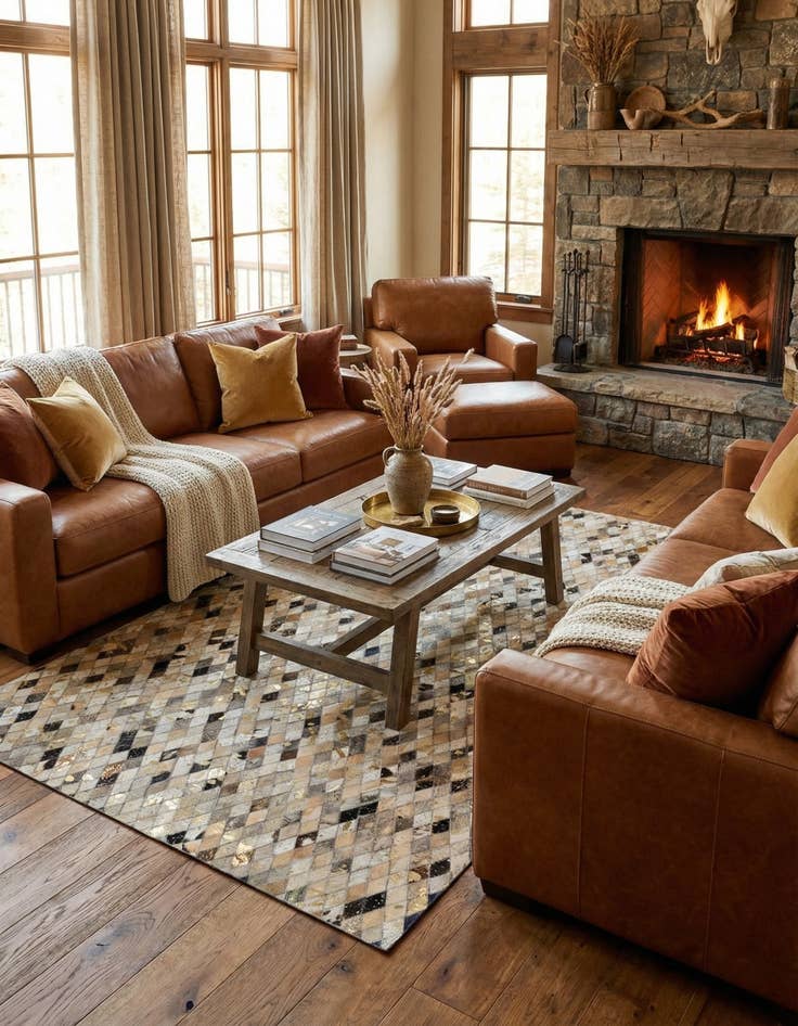 Detail image of  5' 1 x 7' 11 Cowhide - Patchwork Rug