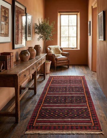 4' 6 x 9' 5 Hand Woven Kilim Fars Wool Runner Rug