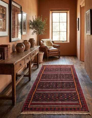 4' 6 x 9' 5 Hand Woven Kilim Fars Wool Runner Rug