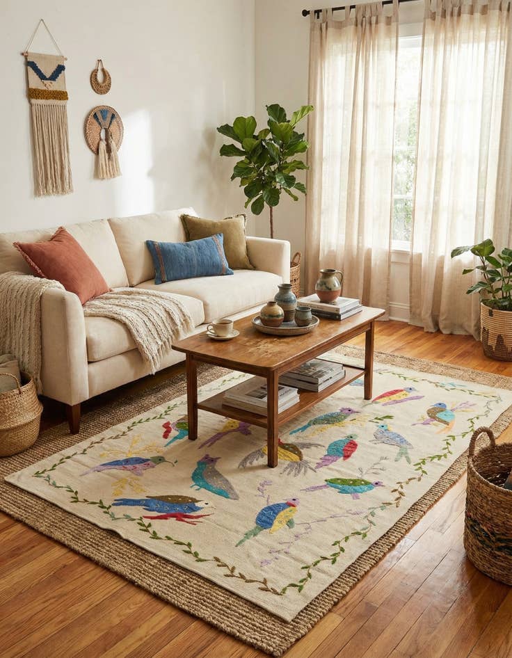 Detail image of 4' 2 x 5' 6  Hand Woven Kilim Suzani Wool Rug