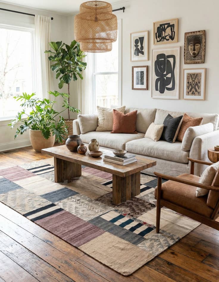 Detail image of 5' 5 x 7' 10  Hand Woven Kilim Patchwork Wool Rug