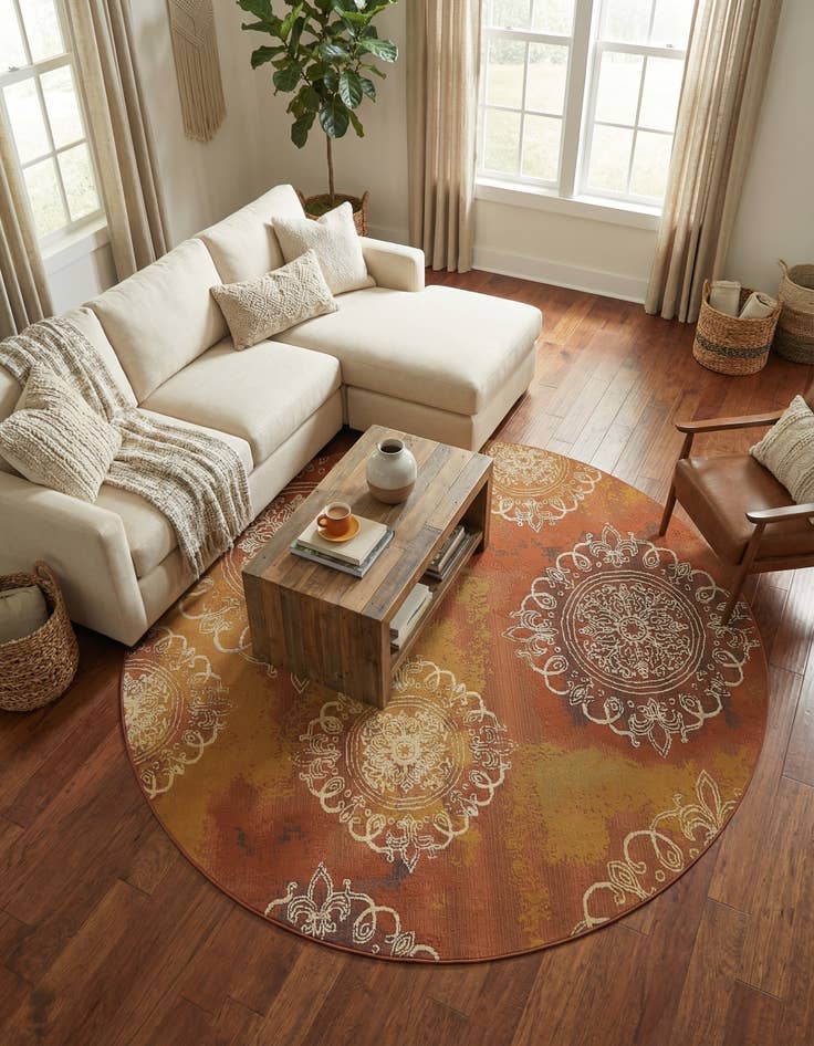 Detail image of 8' x 8'  Washable Modern Indoor / Outdoor Round Rug