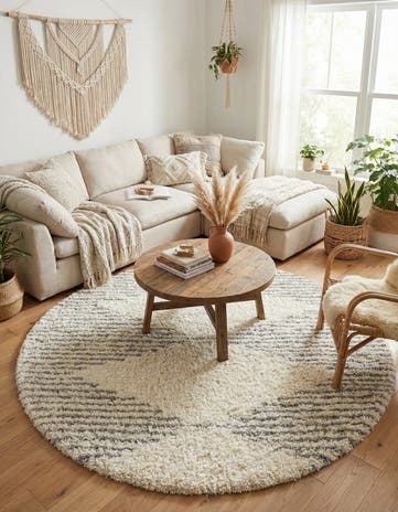 Pearl and Gray Infinity Shag Round Rug