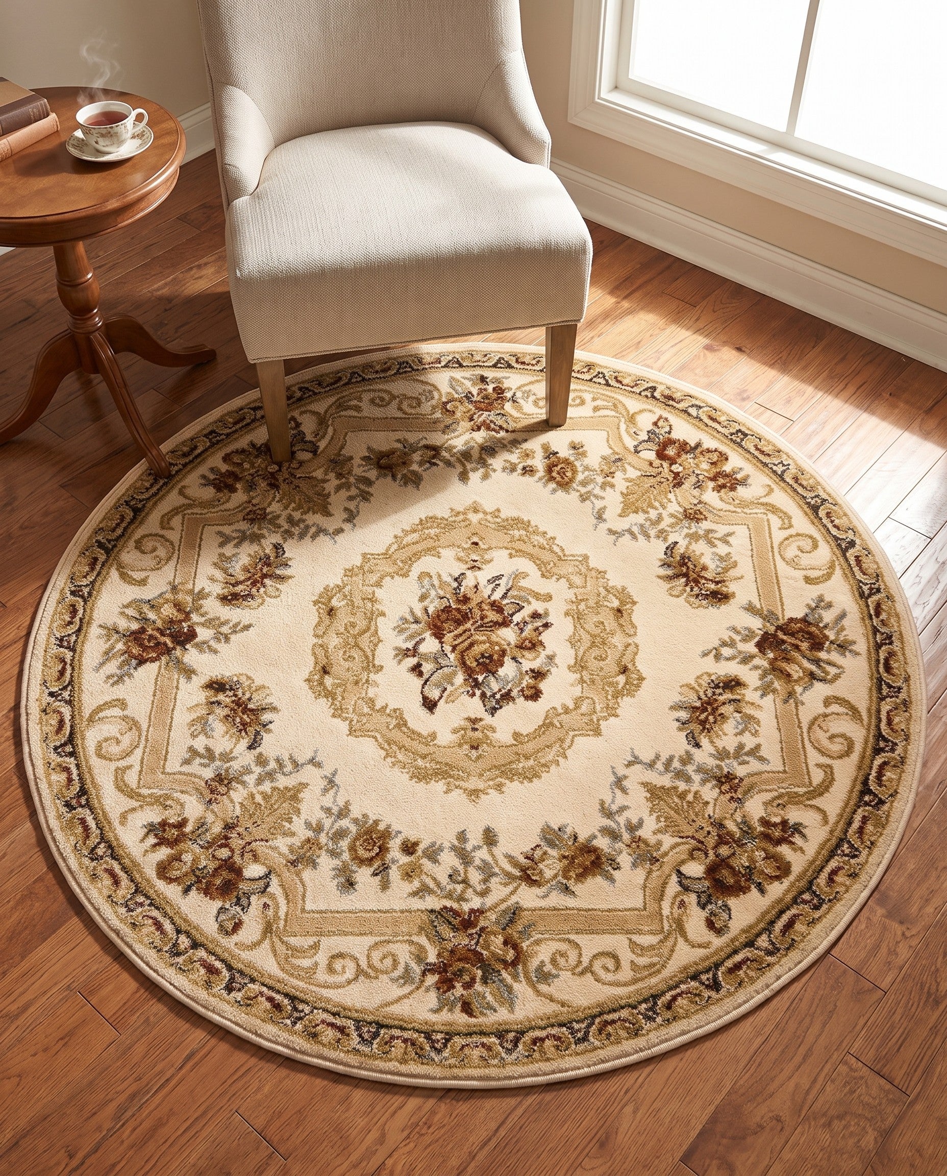 4' x 4' Classic Aubusson Round Rug