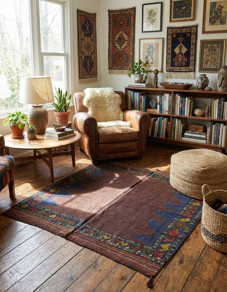 Detail image of  4' x 4' 2  Hand Woven Kilim Afghan Wool Square Rug