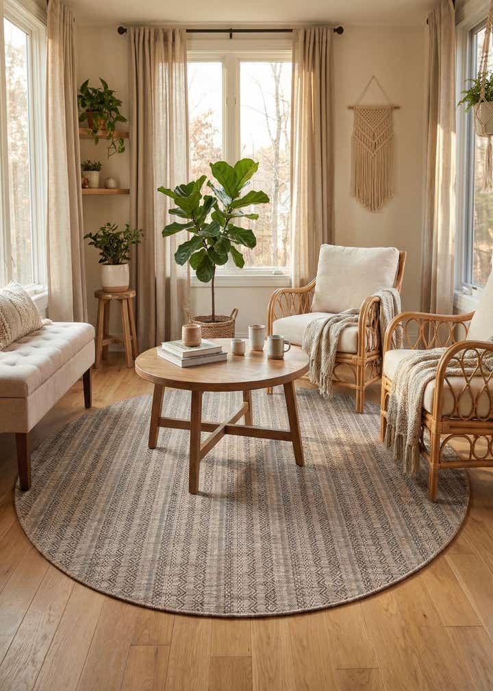 7' 10 x 7' 10 Easy-Clean Striped Indoor / Outdoor Round Rug