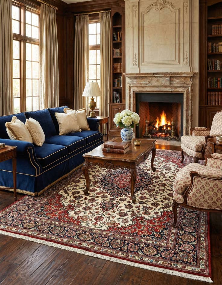 Detail image of  6' 4 x 9' 9  Hand Knotted Qom Persian Rug