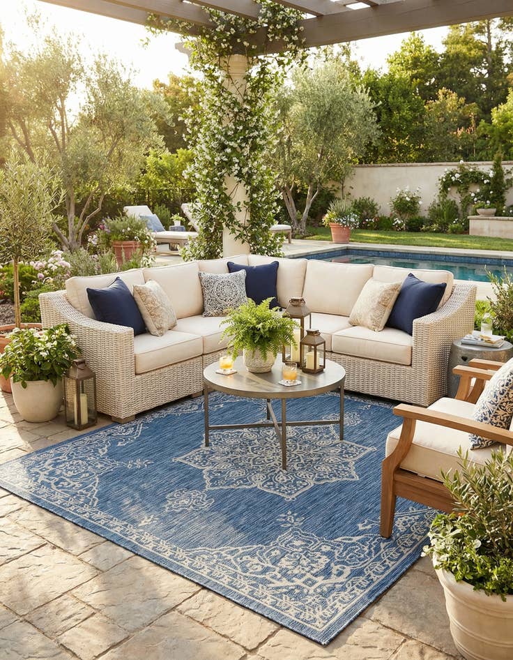 Detail image of 7' 10 x 7' 10  Washable Traditional Indoor / Outdoor Square Rug