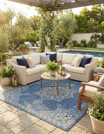 7' 10 x 7' 10 Easy-Clean Traditional Indoor / Outdoor Square Rug