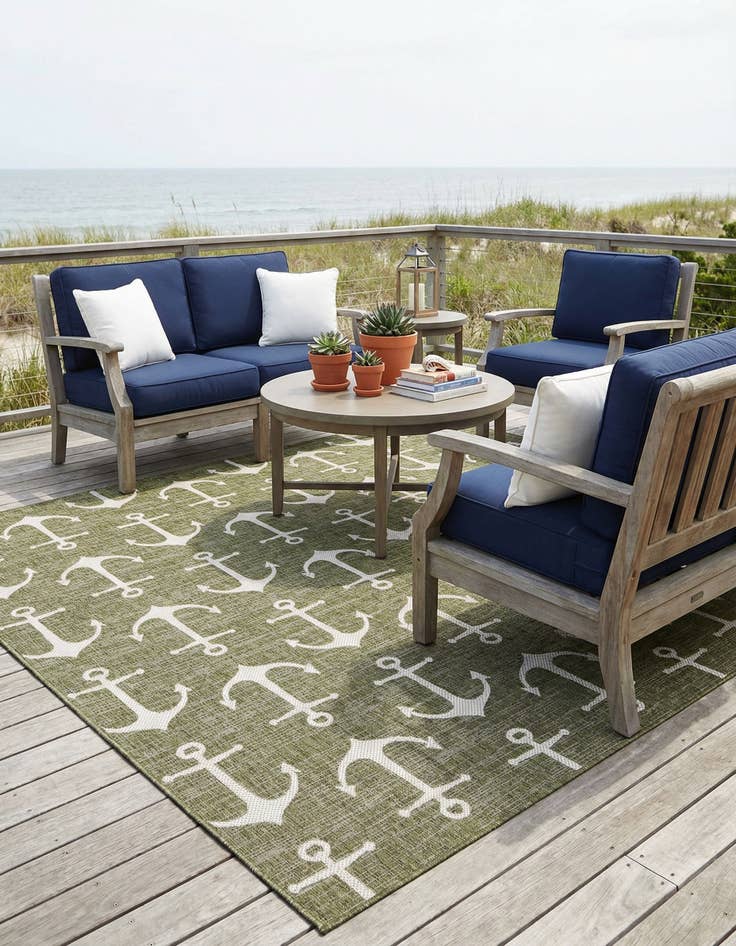 Detail image of 10' x 10'  Washable Coastal Indoor / Outdoor Square Rug