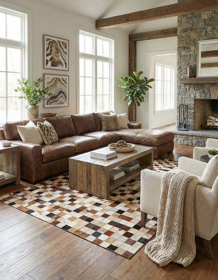 Detail image of 5' 1 x 8' 1 Cowhide Leather Rug