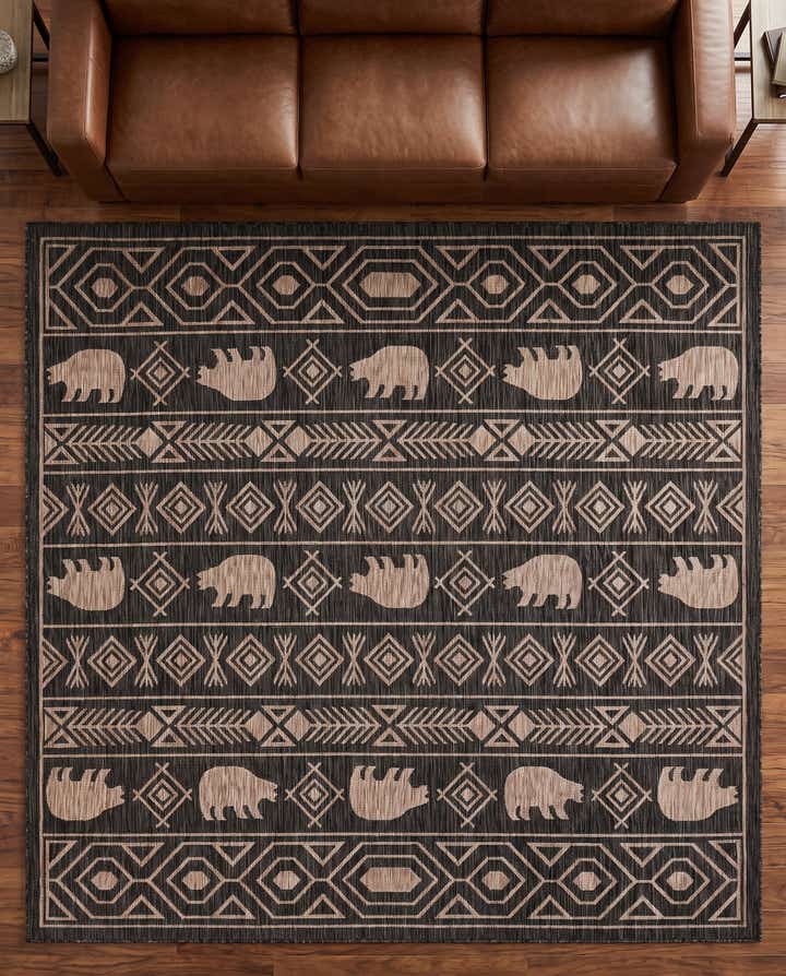 7' 10 x 7' 10 Easy-Clean Southwestern Indoor / Outdoor Square Rug