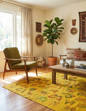 4' 9 x 6' 6 Hand Woven Kilim Suzani Wool Rug