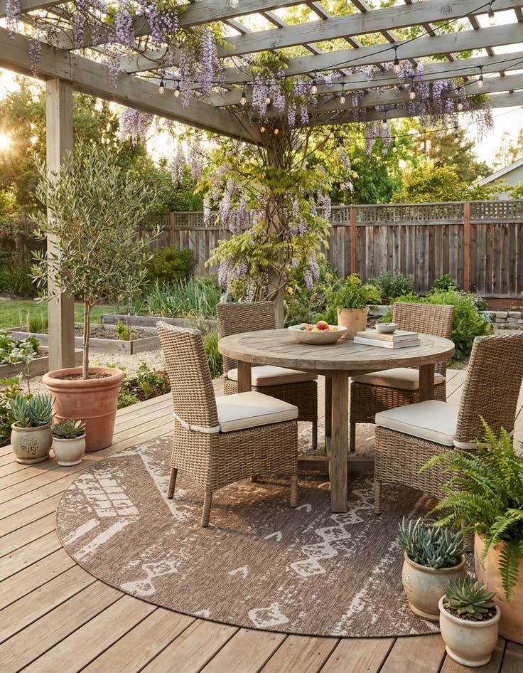 Detail image of  13' x 13'  Washable Bohemian Indoor / Outdoor Round Rug