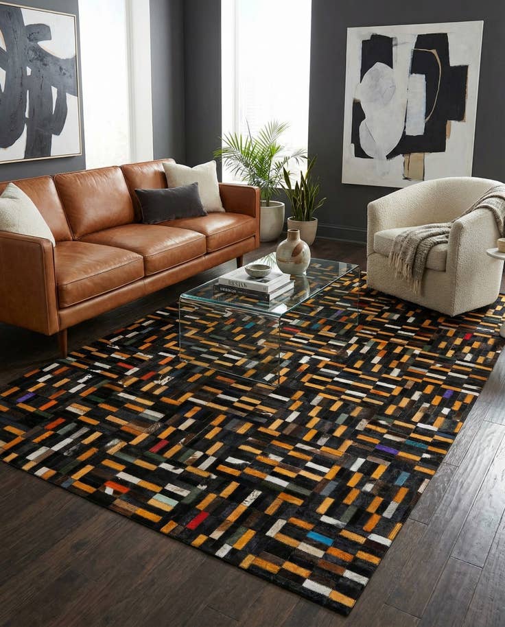 Detail image of 4' 11 x 8' 1 Cowhide - Patchwork Rug