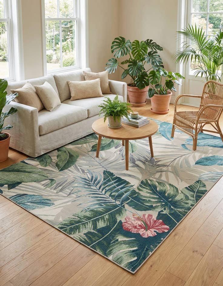 Detail image of 6' x 9'  Washable Botanical Indoor / Outdoor Rug