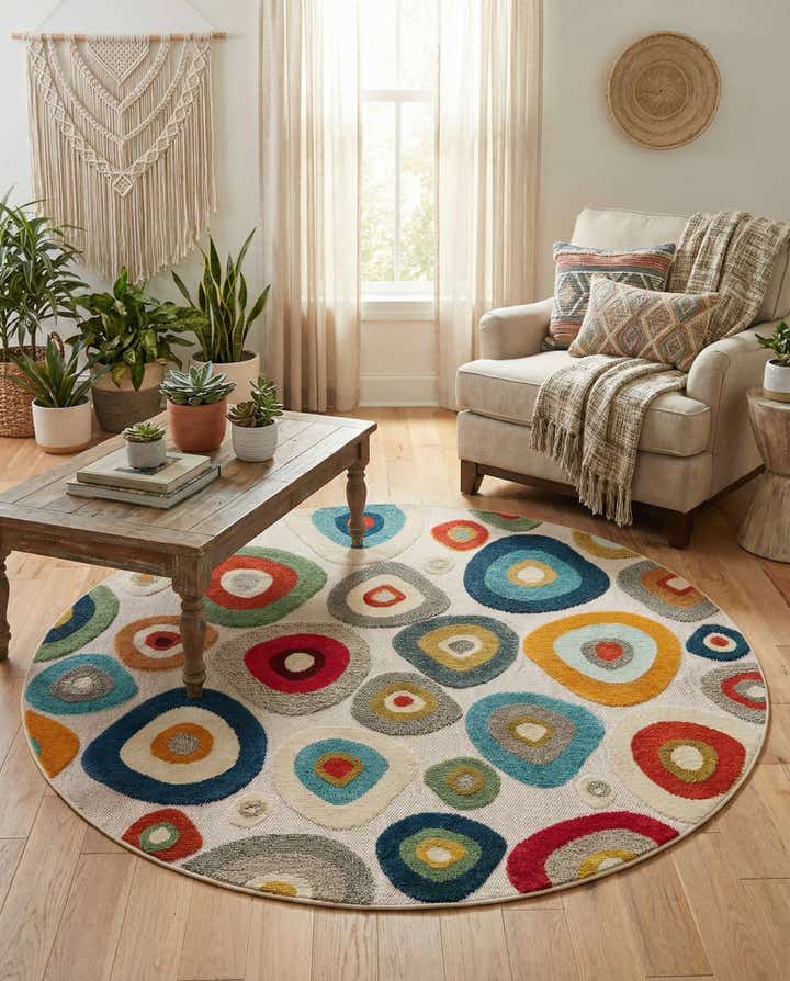6' x 6' Easy-Clean Casablanca Indoor / Outdoor Round Rug
