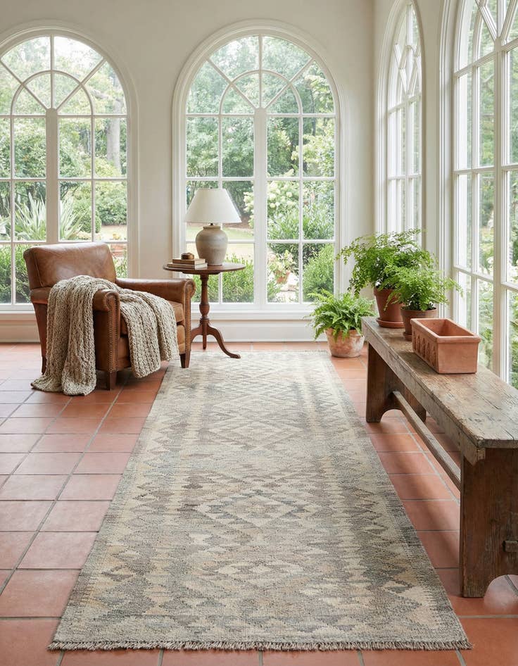 Detail image of 2' 10 x 9' 9 Hand Woven Kilim Maymana Wool Runner Rug