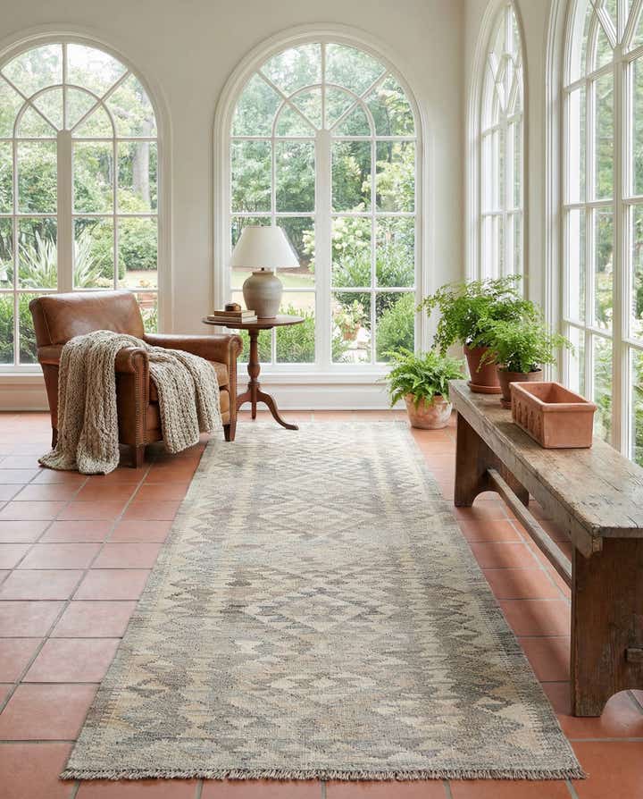 2' 10 x 9' 9 Hand Woven Kilim Maymana Wool Runner Rug