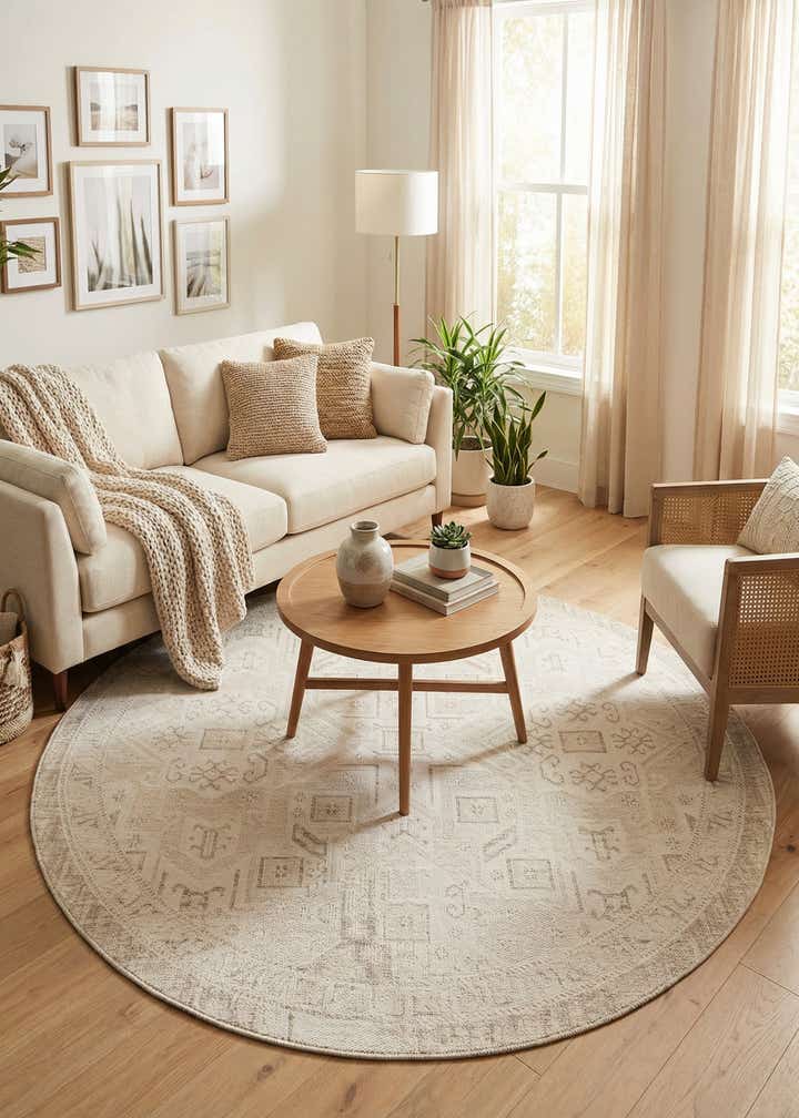 7' 10 x 7' 10 Easy-Clean Aztec Indoor / Outdoor Round Rug