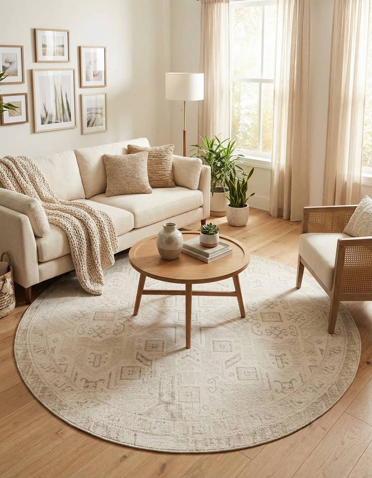 Detail image of 7' 10 x 7' 10  Washable Aztec Indoor / Outdoor Round Rug