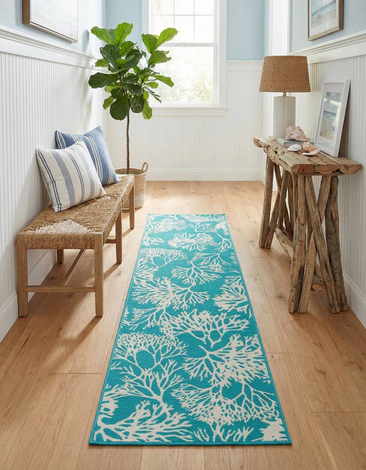 Detail image of 2' 7 x 10'  Washable Coastal Indoor / Outdoor Runner Rug