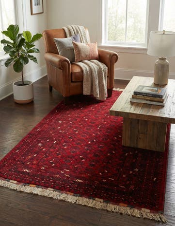 3' 5 x 6' 4 Hand Knotted Afghan Ersari Oriental Wool Rug