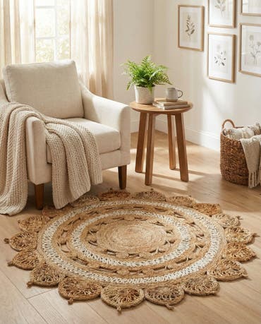  4' 1 x 4' 1  Hand Braided Jute Round Rug