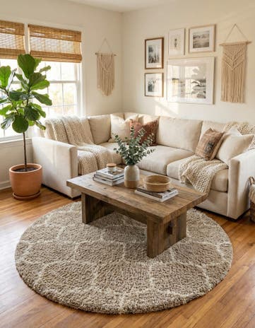 Light Brown Lattice Shag Round Rug